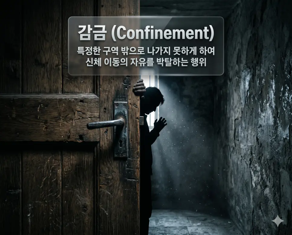 감금 뜻, 납치 뜻, 몰수 뜻: 신체 자유 박탈 행위와 강제 연행 범죄 및 범죄 재산 국고 귀속 확인 1 감금 뜻을 설명하기 위해 어둡고 밀폐된 공간에서 외부와의 차단을 상징하는 굳게 닫힌 문과 차가운 분위기를 담은 고화질 실사 이미지