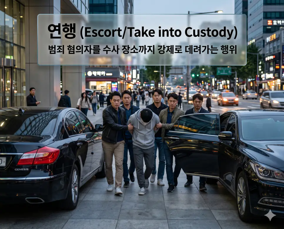 구류 뜻, 구인 뜻, 연행 뜻: 경미 범죄 유치장 구금과 강제 출석 절차 및 수사 기관 동행 확인 3 연행 뜻을 정의하기 위해 수사 기관이 범죄 혐의가 있는 인물을 조사실로 이동시키기 위해 신속하게 조치하는 긴박한 순간을 기록한 실사 이미지