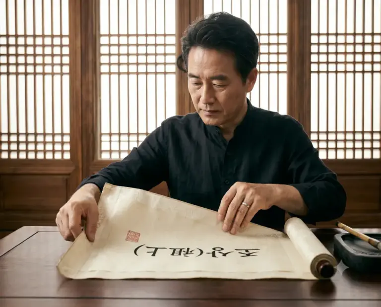 josang ancestral root calligraphy scroll real photography 8k