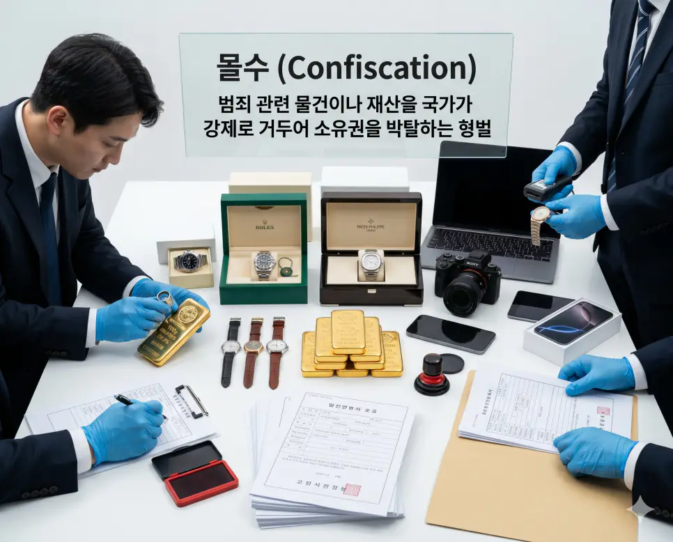 감금 뜻, 납치 뜻, 몰수 뜻: 신체 자유 박탈 행위와 강제 연행 범죄 및 범죄 재산 국고 귀속 확인 3 몰수 뜻을 정의하기 위해 수사 당국이 범죄 수익으로 취득한 고가의 자산들을 법적 절차에 따라 압류하고 분류하는 과정을 선명하게 기록한 실사 이미지