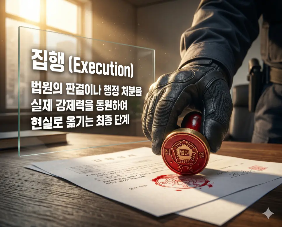 집행 뜻을 설명하기 위해 법원의 판결 내용을 강제력을 동원하여 현실로 옮기는 최종 단계인 압류 등의 집행 과정을 사실적으로 표현한 초정밀 실사 자료