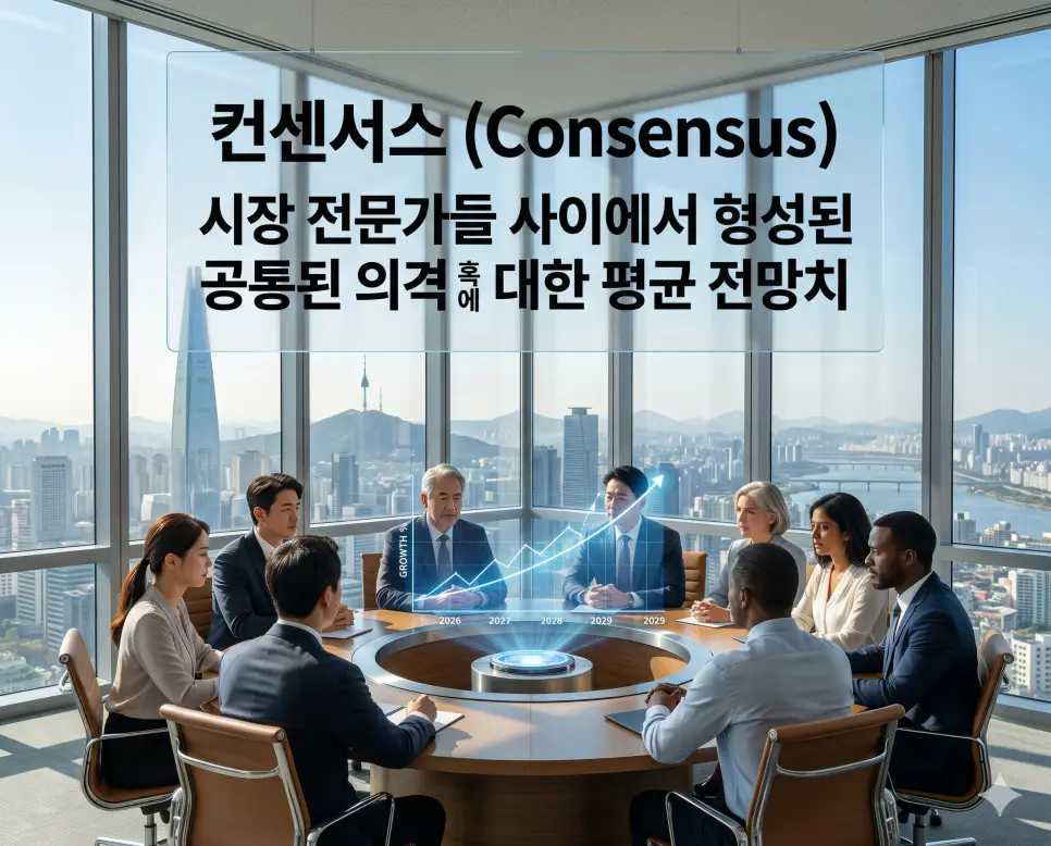 밸류에이션 뜻, 펀더멘탈 뜻, 컨센서스 뜻: 성공 투자를 위한 핵심 지표 3 컨센서스 뜻을 설명하기 위해 향후 실적이나 목표 주가에 대해 시장 전문가들이 형성한 평균적인 전망치를 표현한 시각 자료