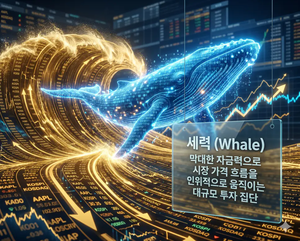 세력 뜻, 복리 뜻, 커버드콜 뜻: 시장 주체와 수익 극대화 전략 정리 1 세력(Market Maker/Whale)의 시장 지배력을 시각화하기 위해 막대한 자금력으로 주가 흐름을 인위적으로 움직이는 거대한 디지털 고래와 파동을 담은 고해상도 이미지입니다. 개인 투자자의 심리를 이용해 물량을 매집하고 변동성을 키우는 시장의 주도적인 주체를 상징적으로 표현했습니다.