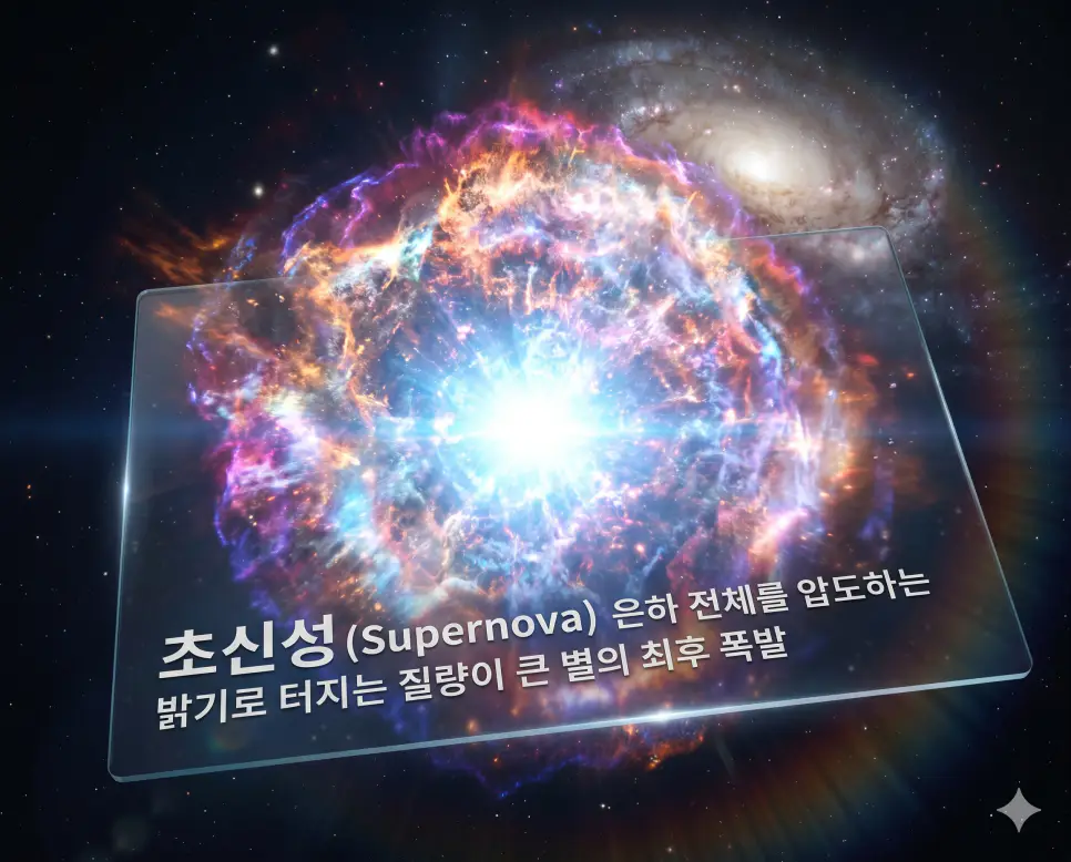 퀘이사 뜻, 초신성 뜻, 은하수 뜻: 우주 최대의 에너지와 별의 탄생 원리 분석 2 초신성 뜻을 시각화하기 위해 별의 일생 마지막 단계에서 은하 전체를 밝힐 만큼 강력하게 폭발하는 모습을 담은 사진