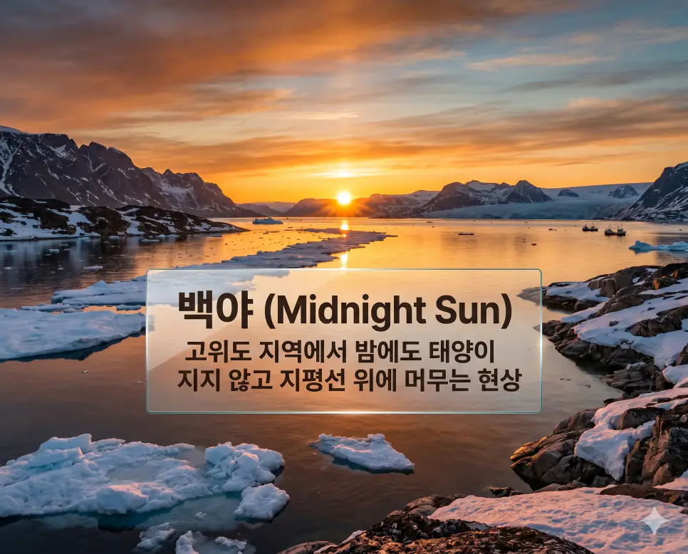 백야 뜻, 항성 뜻, 행성 뜻: 밤이 없는 태양과 스스로 빛나는 별의 원리 분석 1 백야 뜻을 설명하기 위해 북유럽의 피오르 해안에서 해가 지지 않고 지평선 위로 황금빛을 내뿜는 웅장한 실사 이미지