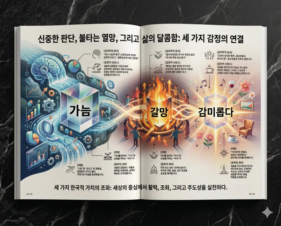 가늠 뜻, 갈망 뜻, 감미롭다 뜻: 내면의 판단과 열망을 담은 아름다운 우리말 정리 4 내면의 지혜와 열정을 담은 키워드인 가늠, 갈망, 감미롭다의 개념을 한눈에 파악할 수 있도록 제작된 전문 매거진 스타일의 프리미엄 인포그래픽 포스터입니다. 지적인 판단부터 뜨거운 열망, 감각적 만족까지 정교한 데이터와 함께 3D 크리스탈 질감의 세련된 디자인으로 구성하여 가독성을 극대화한 시각 자료입니다.
