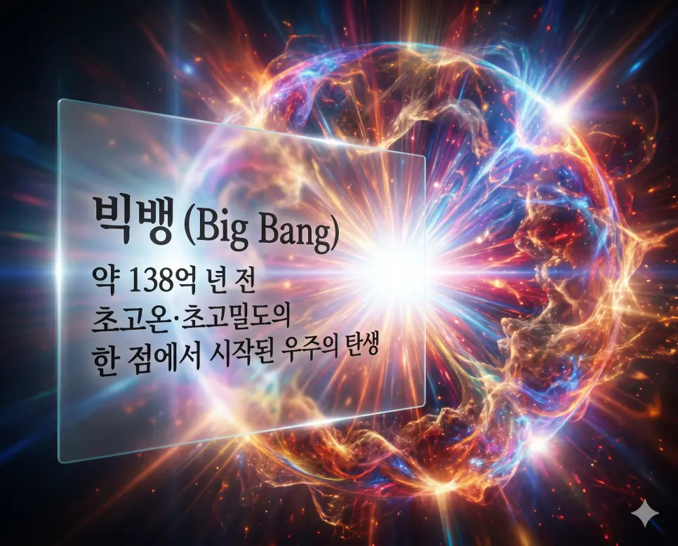 우주 뜻, 빅뱅 뜻, 우주 배경 복사 뜻: 138억 년의 신비를 담은 현대 우주론 가이드 2 빅뱅 뜻을 시각화하기 위해 우주의 탄생 순간인 거대한 에너지 폭발과 시공간이 팽창하는 웅장한 가상 실사 사진