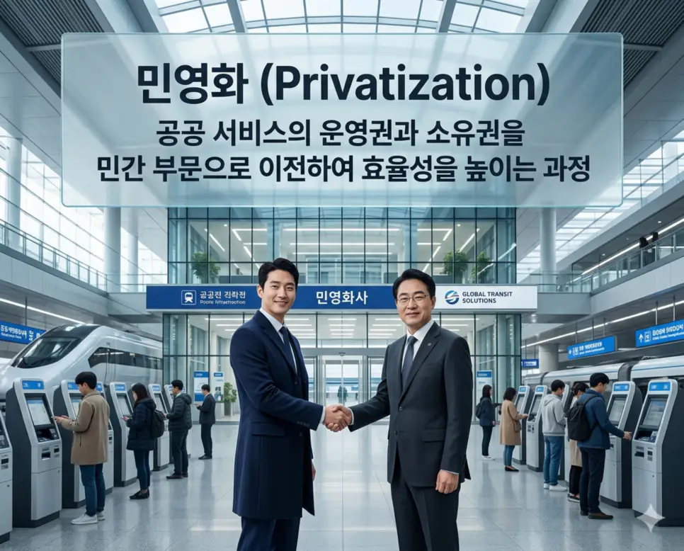 복지국가 뜻, 민영화 뜻, 협동조합 뜻: 공공의 행복과 경제적 연대 2 민영화 뜻을 시각화하기 위해 공공 서비스의 소유권과 운영권을 민간으로 이전하여 경영 효율성을 높이려는 경제적 변화의 과정을 담은 이미지