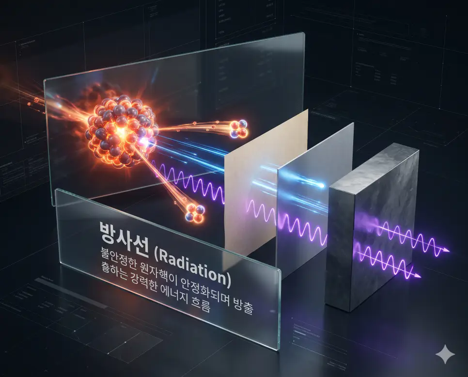 나노기술 뜻, 방사선 뜻, 엔탈피 뜻: 첨단 소재와 에너지 원리 완벽 정리 2 방사선 뜻을 시각화하기 위해 불안정한 원자핵이 안정화되는 과정에서 강력한 에너지를 방출하고 투과하는 물리적 현상을 담은 이미지