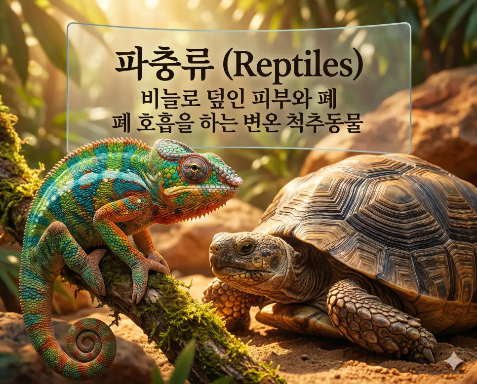 포유류 뜻, 해조류 뜻, 파충류 뜻: 생태계를 구성하는 주요 생물군 완벽 정리 3 파충류 뜻을 설명하기 위해 비늘이 있는 피부와 폐로 호흡하며 주변 온도에 반응하는 거북과 도마뱀 등 변온 동물을 표현한 시각 자료