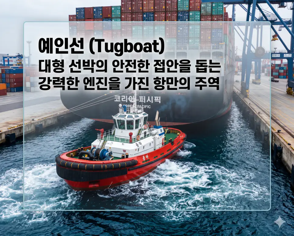 지중해 뜻, 부상 뜻, 예인선 뜻: 인류 문명의 통로와 선박 항해의 핵심 원리 분석 3 예인선 뜻을 정의하기 위해 항구에서 거대한 컨테이너선을 밀어 접안을 돕는 강력한 소형 선박의 역동적인 실사 이미지