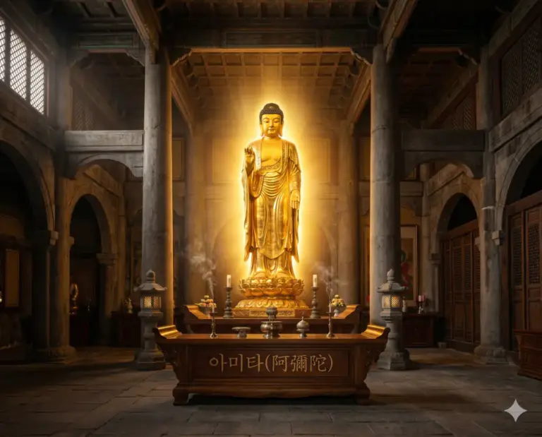 amita buddha boundless golden light temple real photography 8k