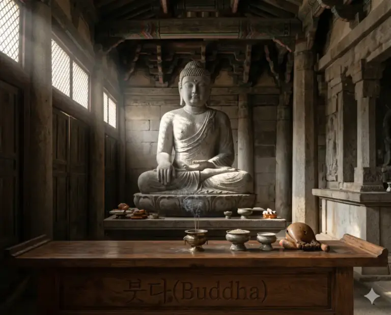 buddha stone statue cosmic wisdom temple real photography 8k