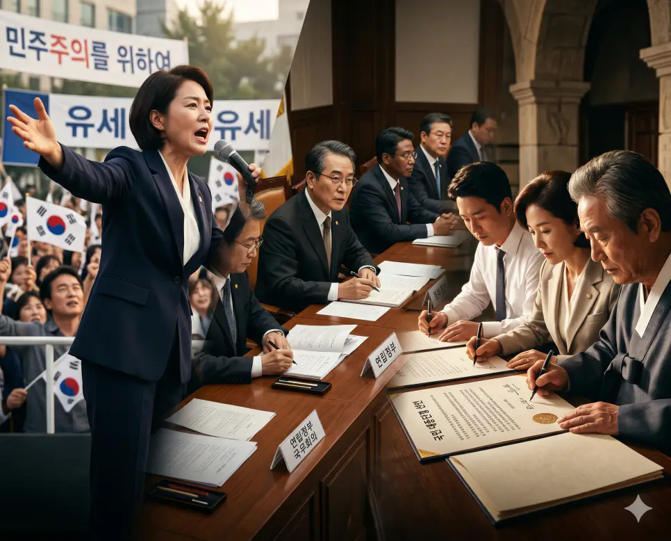 유세 뜻, 연립 뜻, 연합 뜻: 선거 선전 활동과 행정 결속 및 공동 실천 체계의 본질 4 대중 앞에서 정견을 선포하는 유세(Electoral Campaigning) 무대, 다당제 협력을 기반으로 하는 연립(Coalition Government) 행정 테이블, 공동 대의를 위해 결속을 선포하는 연합(Alliance Union)의 서명 비주얼을 종합적으로 결합한 최고급 선거 정치 포스터