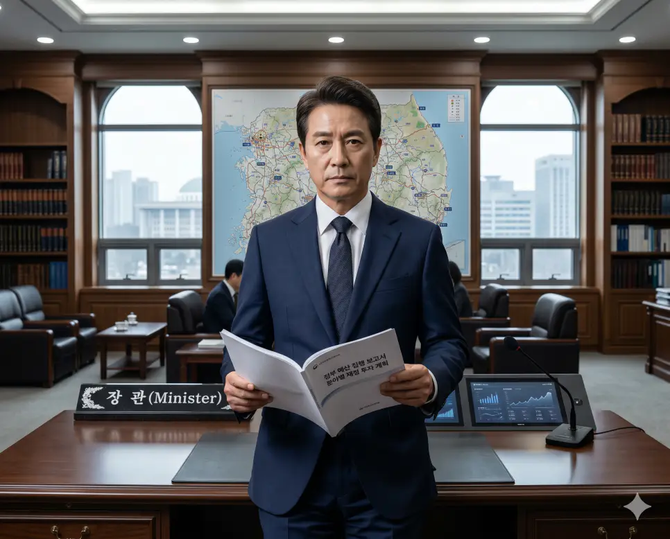 국무총리 뜻, 장관 뜻, 차관 뜻: 행정부 전체 총괄 실무책임자와 부처 최고 집행 주체의 본질 2 행정부를 구성하는 각 부처의 최고 책임자로서 해당 부서의 고유 업무를 총괄 지휘하는 행정 집행 주체인 장관(Government Minister) 행정 조율 보고서를 집무실 책상에서 정면 구도로 진중하게 살피는 책임자의 극실사 모습