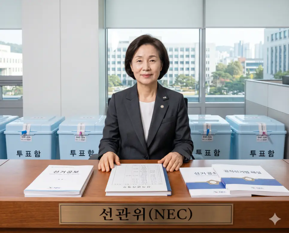 대진연 뜻, 선관위 뜻, 부정선거 뜻: 대학생 운동권 단체와 선거 관리 기관 및 표심 조작 행위의 본질 2 선거와 국민투표의 공정한 관리 및 정당에 관한 행정 실무를 총괄하는 헌법 안전망 내부의 독립형 국가 기관인 선관위(National Election Commission)의 행정 실무를 깔끔한 정부 청사 상황실 내부 테이블 위에서 공식 바코드 봉인 씰이 붙은 정형 투표함과 공정 선거 백서를 엄숙하게 조율하는 수석 행정관의 정면 극실사 모습