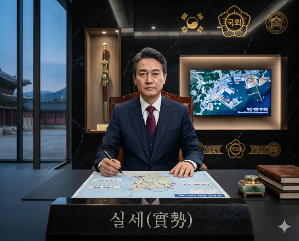 공식적인 직함이나 서열을 초월하여 조직이나 국가 행정 시스템 내부에서 실제로 막강한 권력과 결정권을 행사하는 주체인 실세(Powerful Figure) 정책 지도를 집무실 책상에서 당당한 정면 표정으로 승인하는 권력자의 극실사 모습