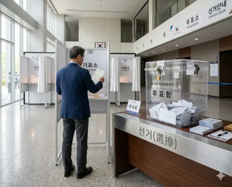 seongeo citizen back view voting booth ballot box real photography 8k