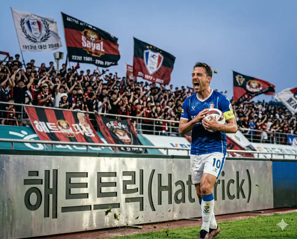 엔트리 뜻, 부심 뜻, 해트트릭 뜻: 공식 명단 등록과 판정 보좌 및 최고 기량의 본질 정리 3 단 한 명의 선수가 한 경기 내부에서 혼자의 기량 데이터로 3골 이상을 완착시켜 진영의 정통성을 수호하는 최고의 스포츠 복지 지표인 해트트릭(Hat-trick)의 영광스러운 순간을 만원 관중 스타디움 한복판에서 3번째 골을 완착시킨 공격수 선수가 경기 매치볼을 품에 안고 팬들의 환호 속에 포효하는 실제 스포츠 경기 현장 구도로 고증한 정면 극실사 이미지